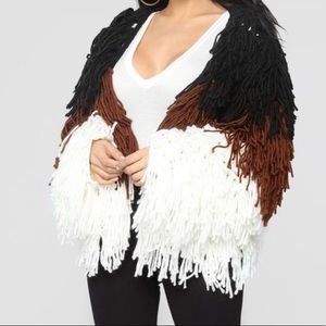 Shaggy multi color cardigan with fringes